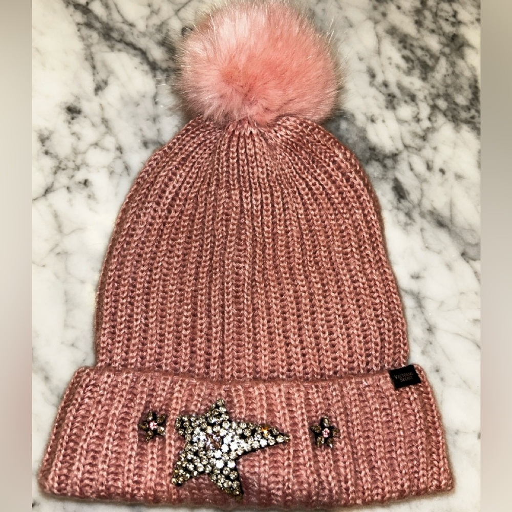 Victoria's Secret Pink Knit Beanie with Pom Pom